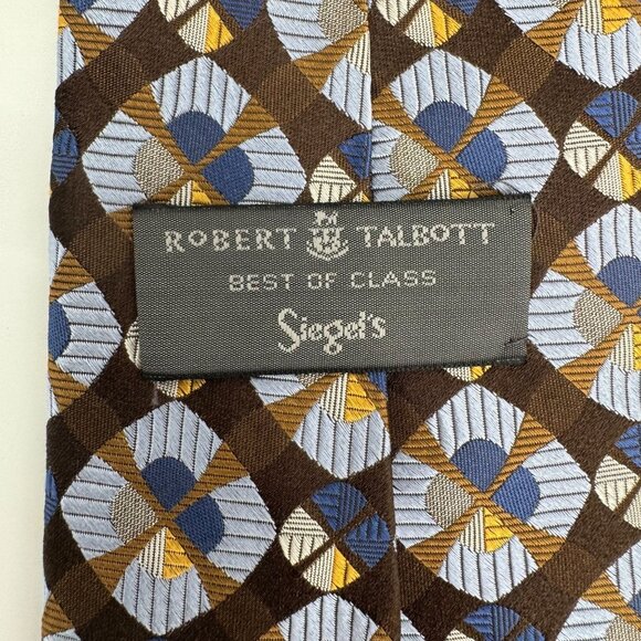 Robert Talbott Best Of Class Handsewn Silk Tie‎ Brown Blue Geometric Pattern USA - Picture 2 of 5